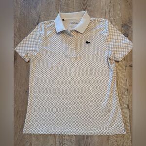 Lacoste Women’s Polo Shirt in White and Tan Grid size 38 M NWOT
